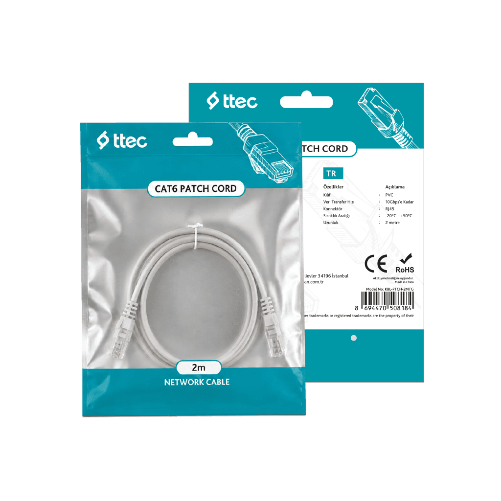 ttec KBL-PTCH-2MTG - CAT6 Patch Kablo 2m Gri