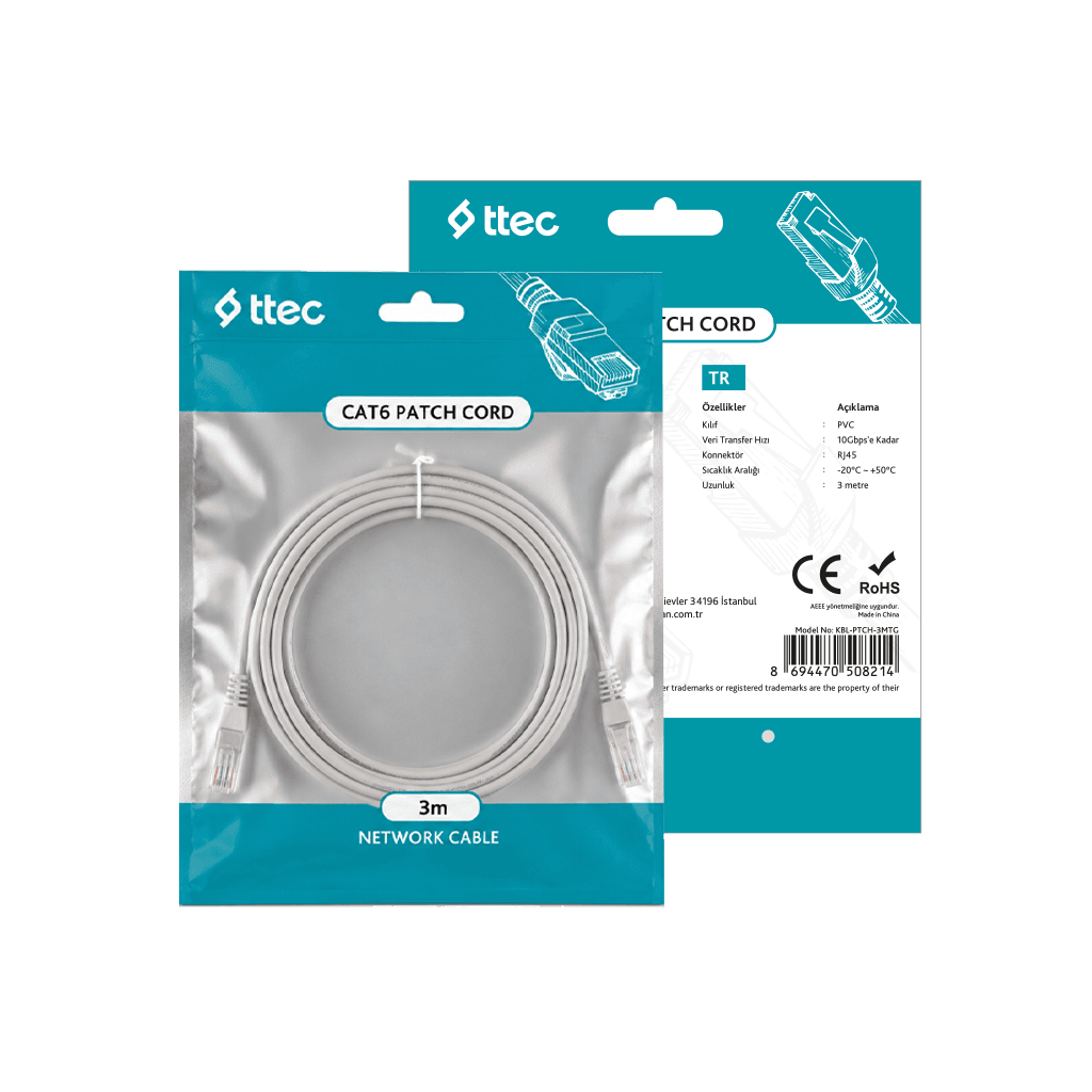 ttec KBL-PTCH-3MTG - CAT6 Patch Kablo 3m Gri