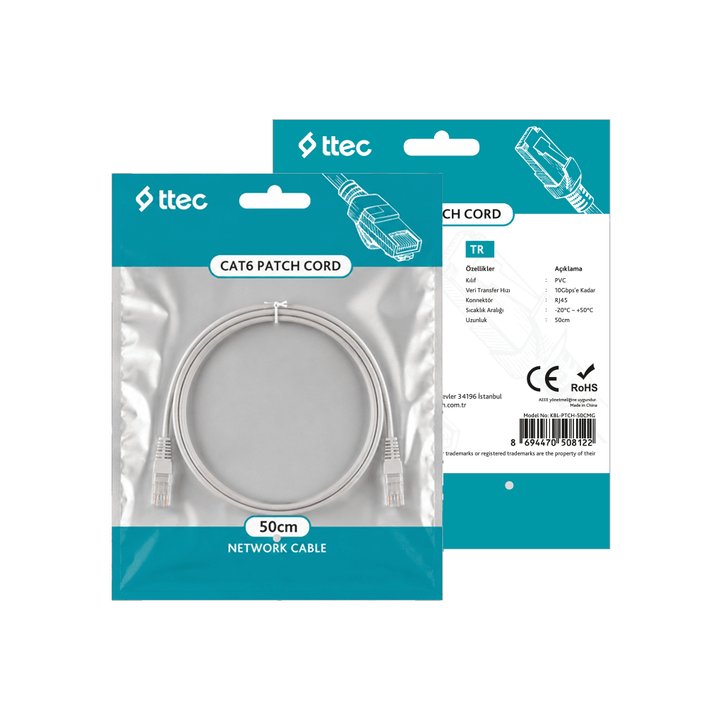 	ttec KBL-PTCH-50CMG - CAT6 Patch Kablo 50cm Gri